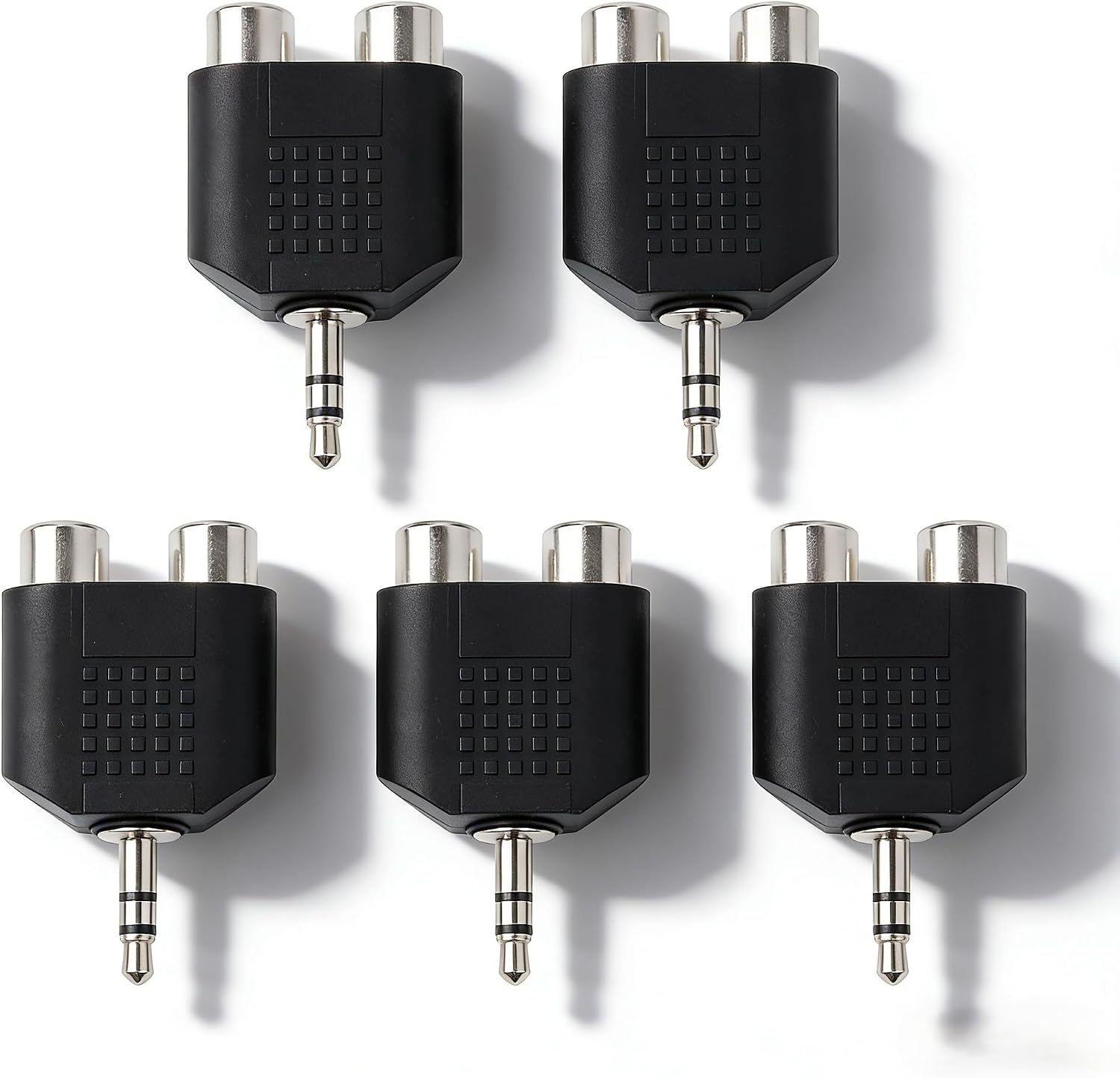 AUX 3.5mm to Dual RCA Adaptor Male AUX to 2 Female RCA | Pack of 5 | Stereo Sound AUX-IN Headphones Mobile Phone PC to Amplifier Amp HiFi System Converter